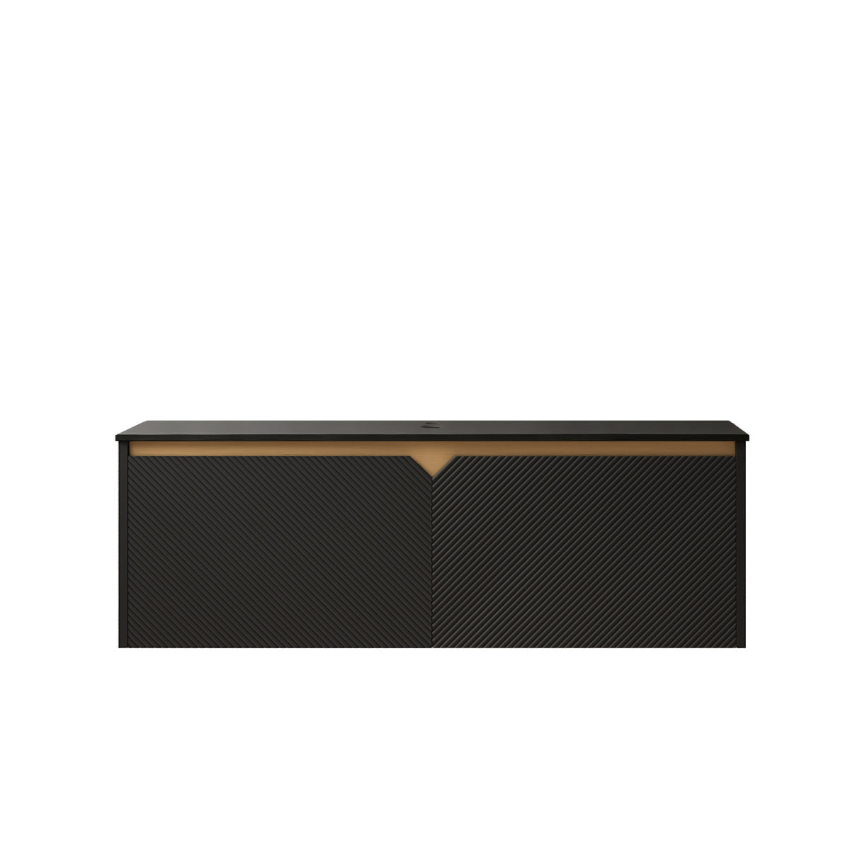 RUBEN 24" Bathroom Vanity&Sink, Wall-Mounted Floating Plywood Storage Cabinet, Twill Double Doors with Metal Trim, Black Round Ceramic Vessel Basin with Stone Pattern&Black Sintered Stone Top, Black
