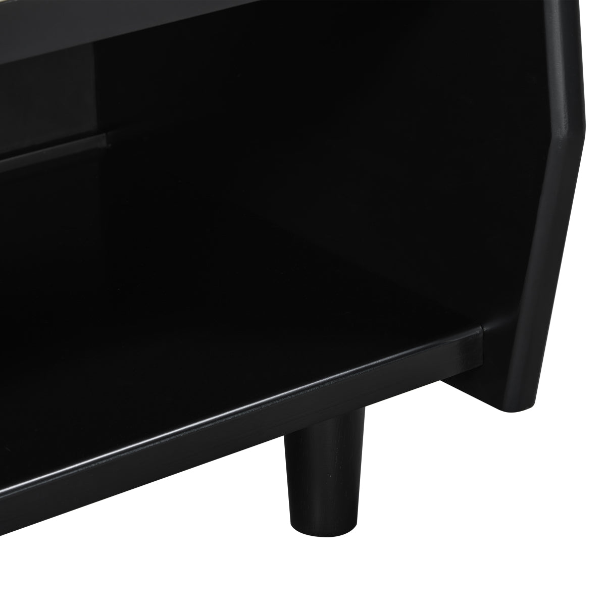 Christopher Knight Home® Black Nightstand with Rattan Detail, MDF + Solid Wood, Modern Bedroom Storage, Open Shelf & Drawer, Indoor Furniture