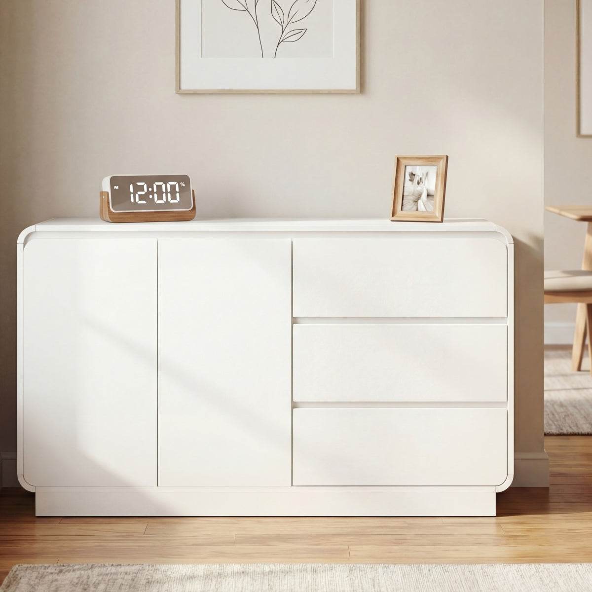 Christopher Knight Home® Modern White Sideboard, 55.1'' Wide Storage Cabinet with 2 Doors and 3 Drawers, Versatile Dining Room,Living Room    RR