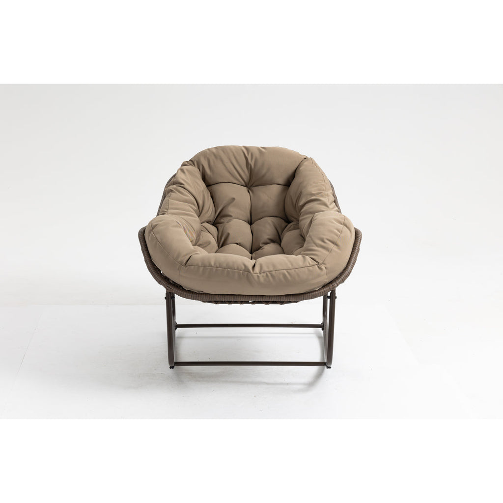 Outdoor Rocking Chair, Patio Oversized Wicker Egg Rocking Chair, Indoor & Outdoor Comfy Rocker Chair with Thick Cushion, Modern Lounge Chair for Balcony, Front Porch, Garden, Backyard, khaki