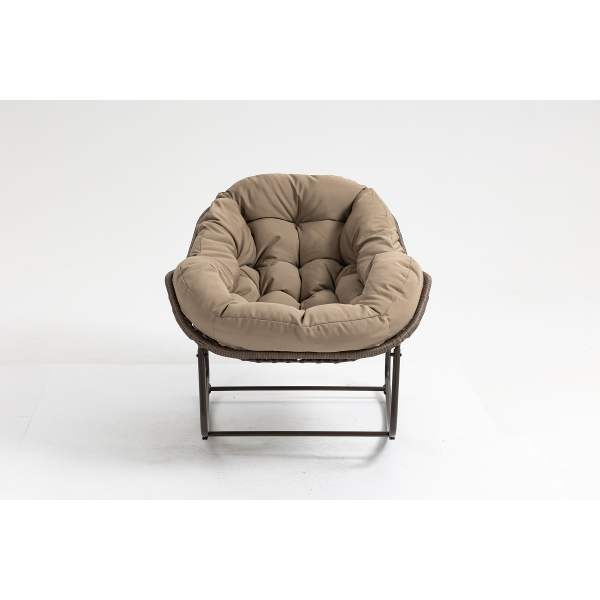 Outdoor Rocking Chair, Patio Oversized Wicker Egg Rocking Chair, Indoor & Outdoor Comfy Rocker Chair with Thick Cushion, Modern Lounge Chair for Balcony, Front Porch, Garden, Backyard, khaki
