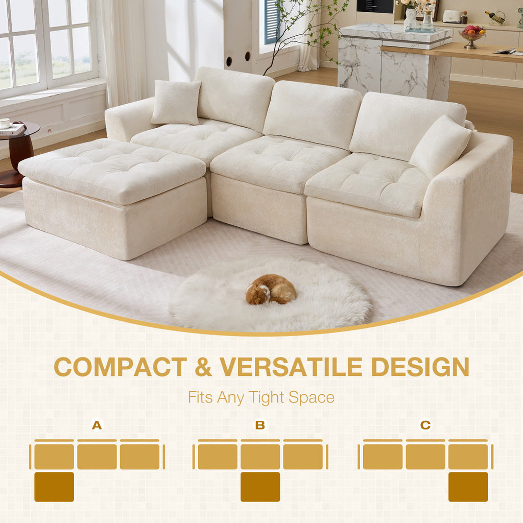 110" Cloud Sectional Couch for Living Room, Upholstered L-Shape Modular Sofa