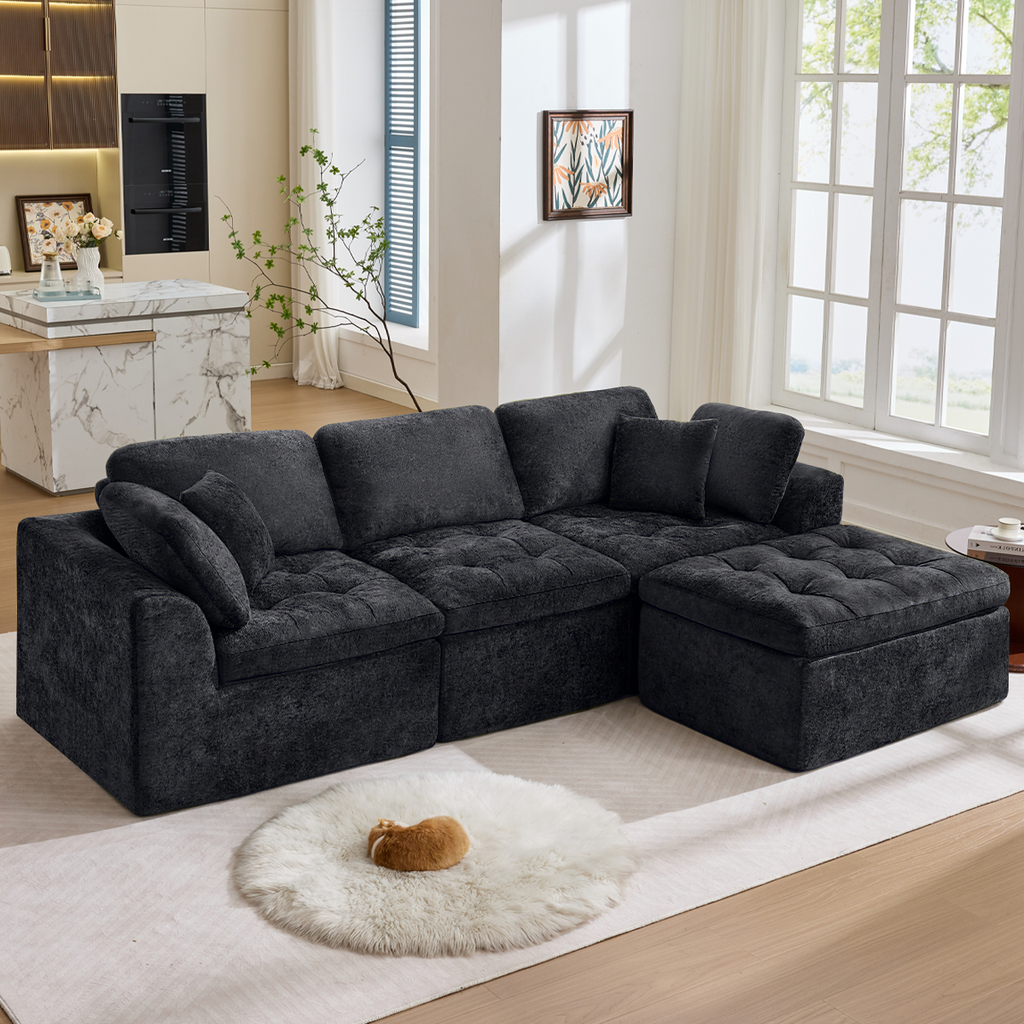 110" Cloud Sectional Couch for Living Room, Upholstered L-Shape Modular Sofa