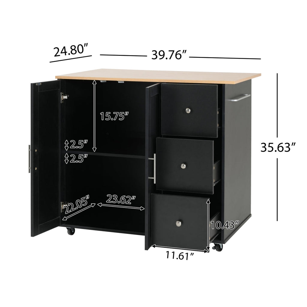 Christopher Knight Home® Mobile Kitchen Cart with Storage, 39.76'' Rolling Kitchen Island with 2 Doors, 3 Drawers & Adjustable Shelf, Black Utility Cart for Kitchen/Dining Room    RR