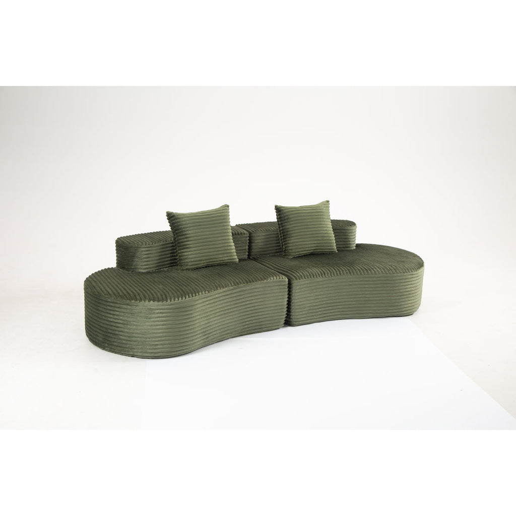 110.24" Fully Compressed Sofa, Corduroy 2-Seater Couch with 2 Lumbar Pillows, Cozy Deep Seat Upholstered Sofa, No Assembly Cloud Couch for Living Room & Bedroom, YKX-33003A-2-GREEN   WL