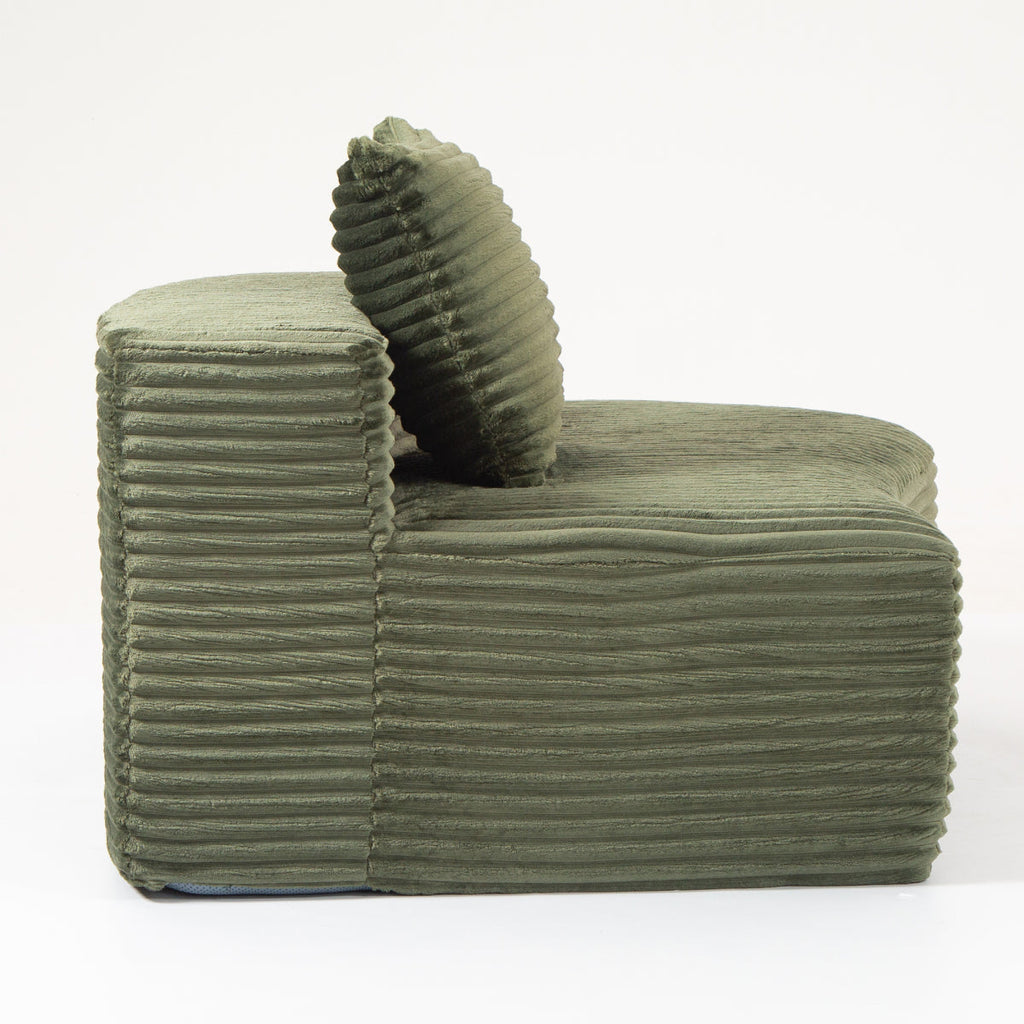 110.24" Fully Compressed Sofa, Corduroy 2-Seater Couch with 2 Lumbar Pillows, Cozy Deep Seat Upholstered Sofa, No Assembly Cloud Couch for Living Room & Bedroom, YKX-33003A-2-GREEN   WL