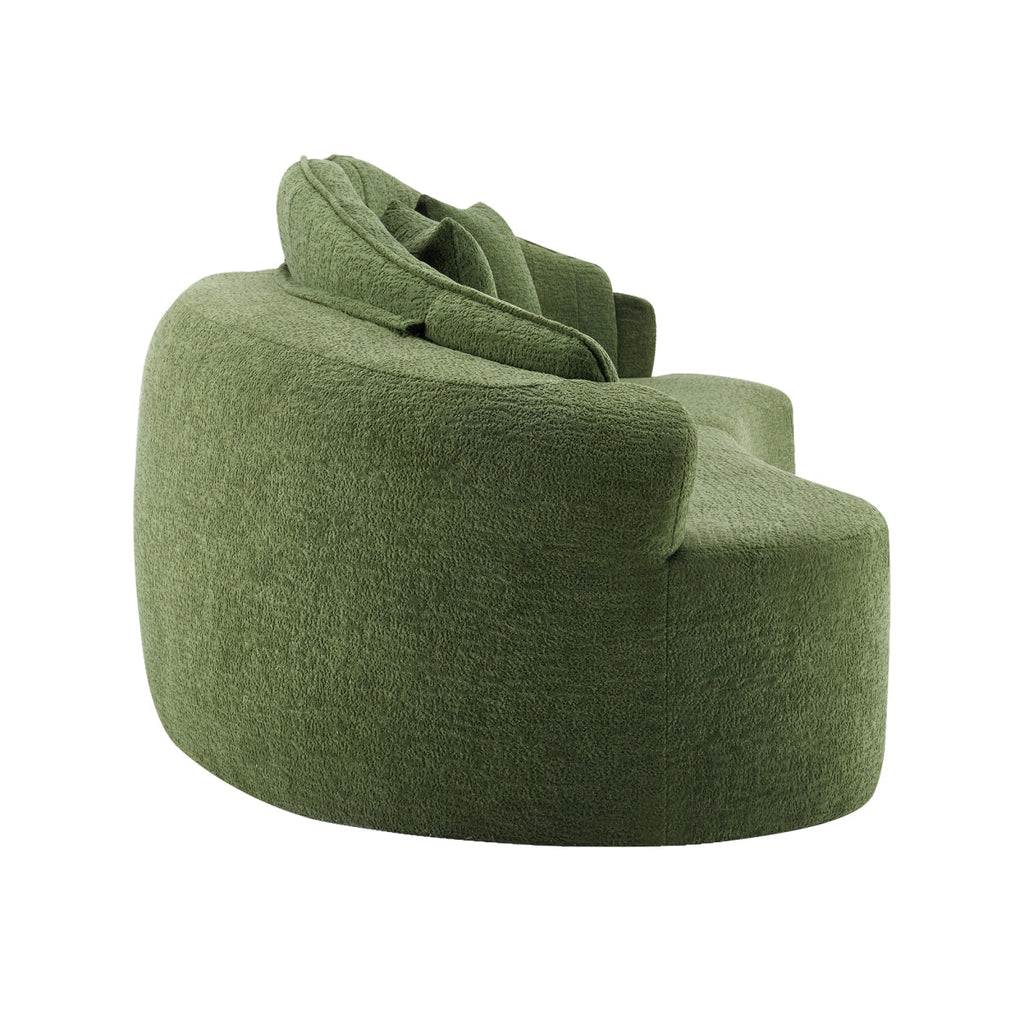 Curved four-seat fully compressed sofa, long-term sitting without collapse, removable backrest, green chenille fabric, simple, retro style, suitable for small spaces and apartments   WL