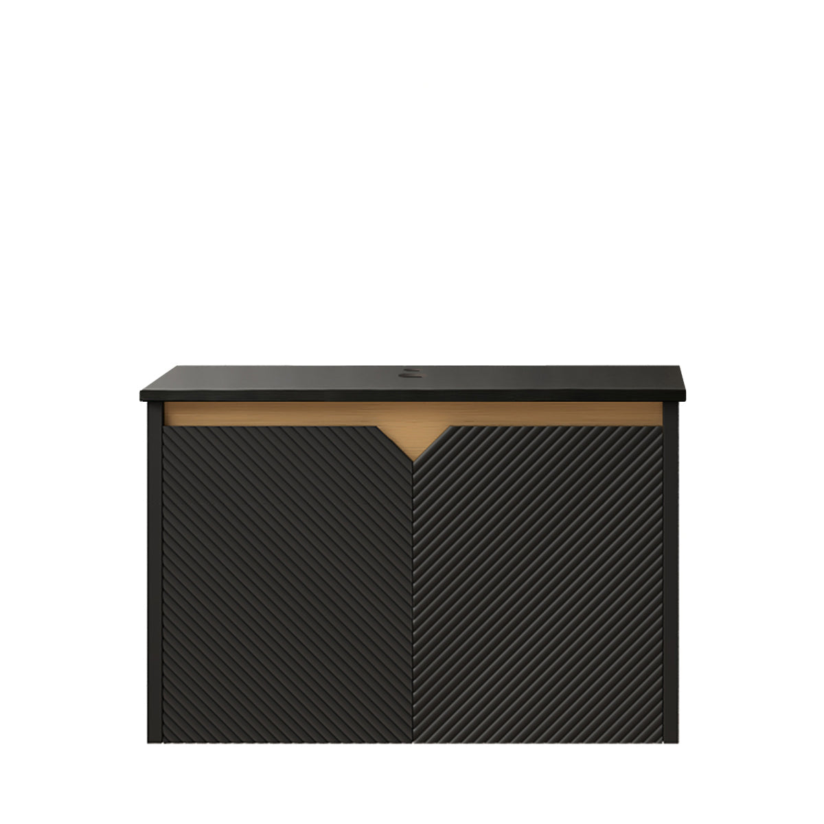 RUBEN 24" Bathroom Vanity&Sink, Wall-Mounted Floating Plywood Storage Cabinet, Twill Double Doors with Metal Trim, Black Round Ceramic Vessel Basin with Stone Pattern&Black Sintered Stone Top, Black