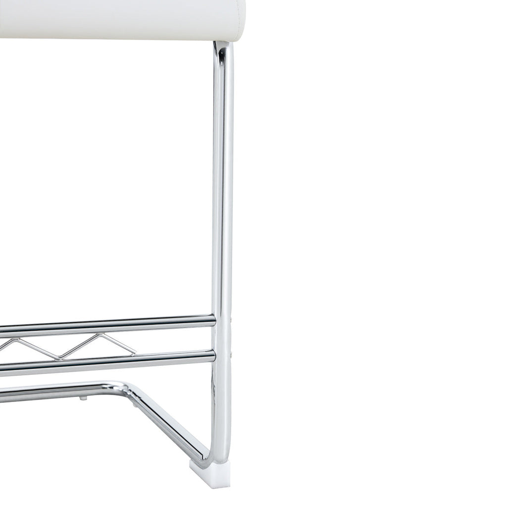 Natural rattan bar stool 2-piece set with solid wood backrest 25 inches medieval modern style counter stool white PU leather kitchen stool chrome metal legs.