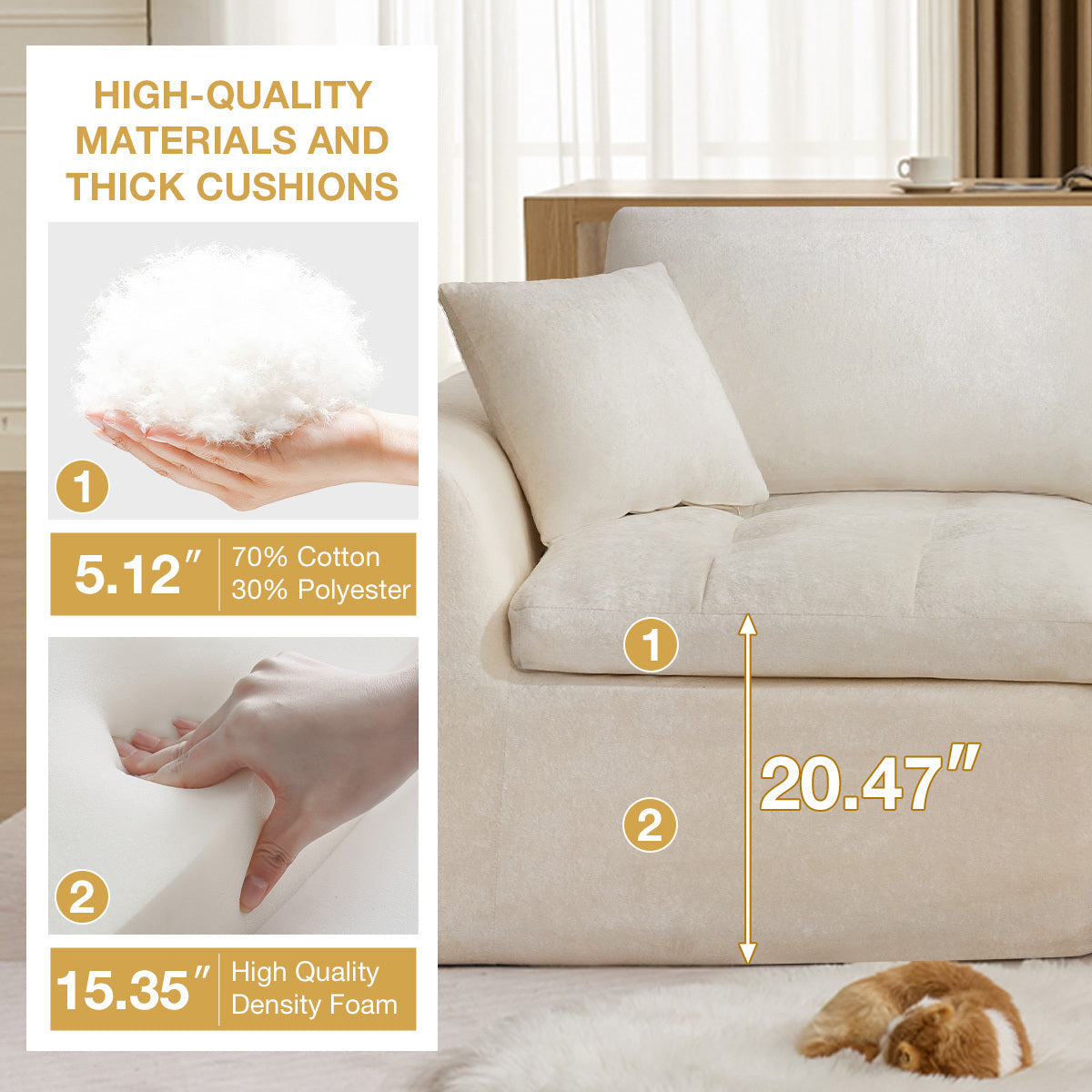 110" Cloud Sectional Couch for Living Room, Upholstered L-Shape Modular Sofa