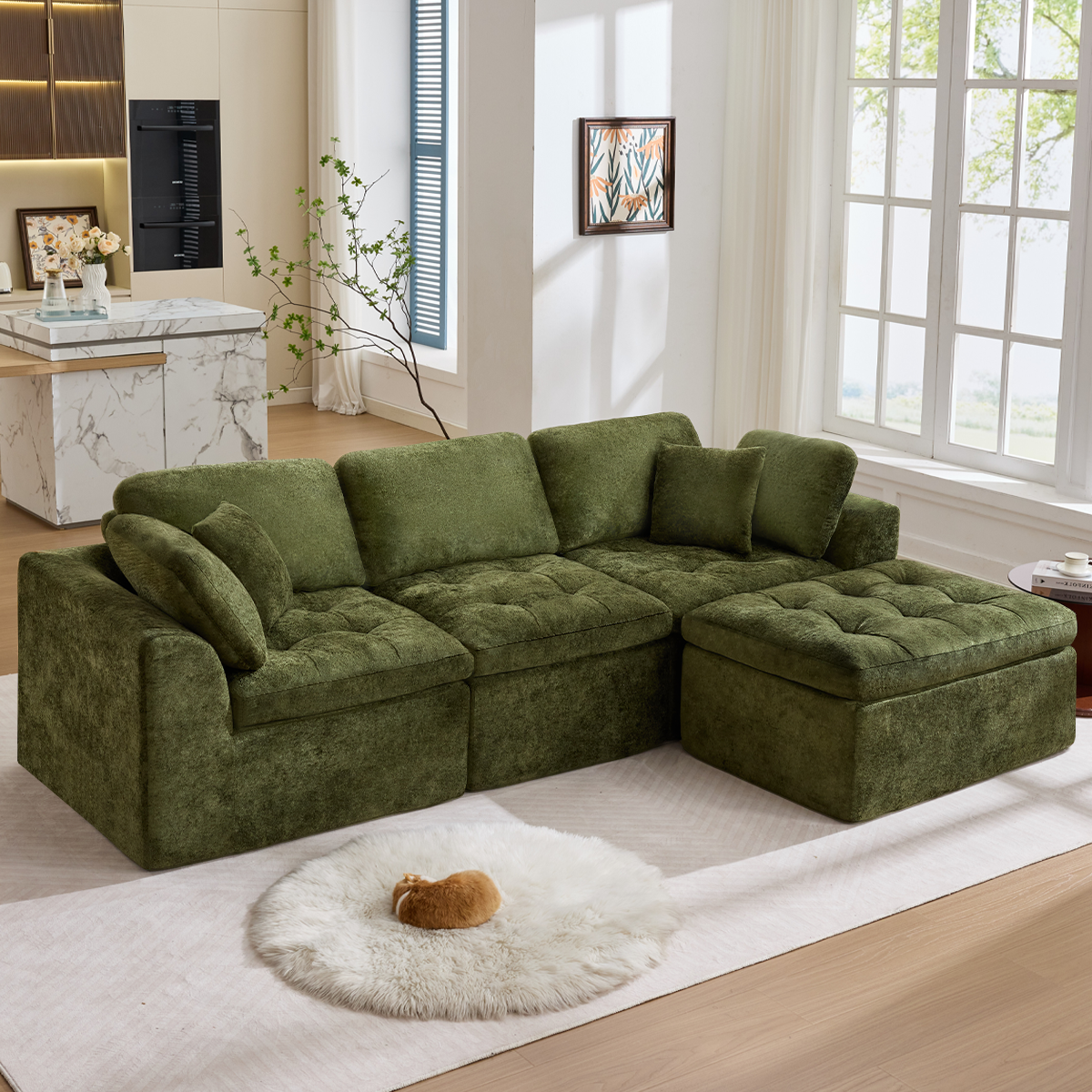 110" Cloud Sectional Couch for Living Room, Upholstered L-Shape Modular Sofa