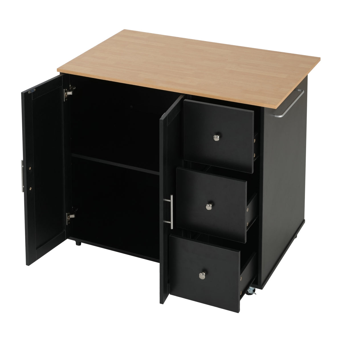 Christopher Knight Home® Mobile Kitchen Cart with Storage, 39.76'' Rolling Kitchen Island with 2 Doors, 3 Drawers & Adjustable Shelf, Black Utility Cart for Kitchen/Dining Room    RR