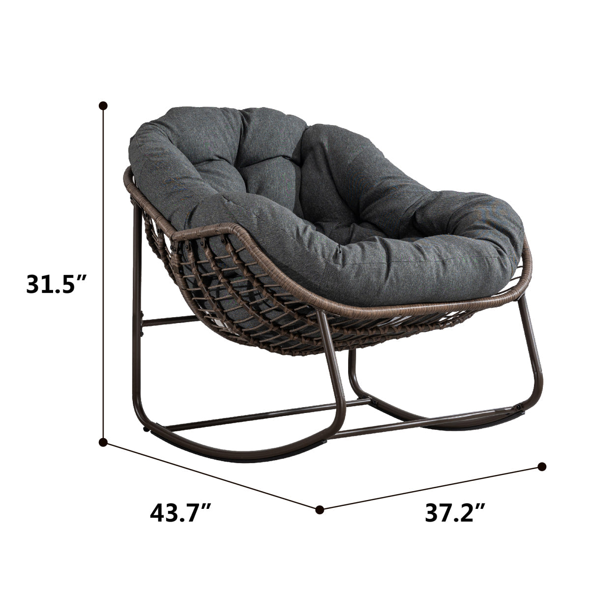 Outdoor Rocking Chair, Patio Oversized Wicker Egg Rocking Chair, Indoor & Outdoor Comfy Rocker Chair with Thick Cushion, Modern Lounge Chair for Balcony, Front Porch, Garden, Backyard, khaki
