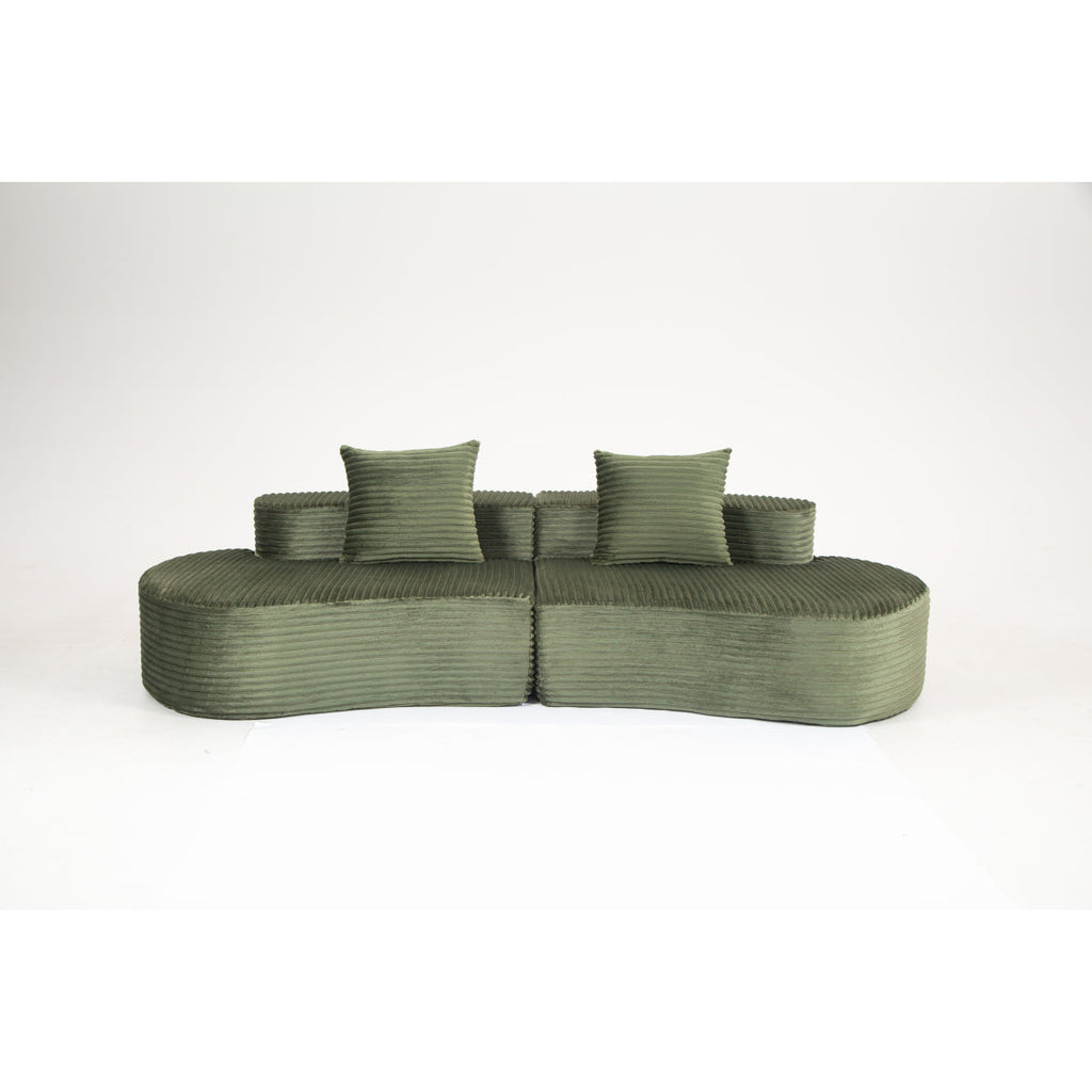 110.24" Fully Compressed Sofa, Corduroy 2-Seater Couch with 2 Lumbar Pillows, Cozy Deep Seat Upholstered Sofa, No Assembly Cloud Couch for Living Room & Bedroom, YKX-33003A-2-GREEN   WL