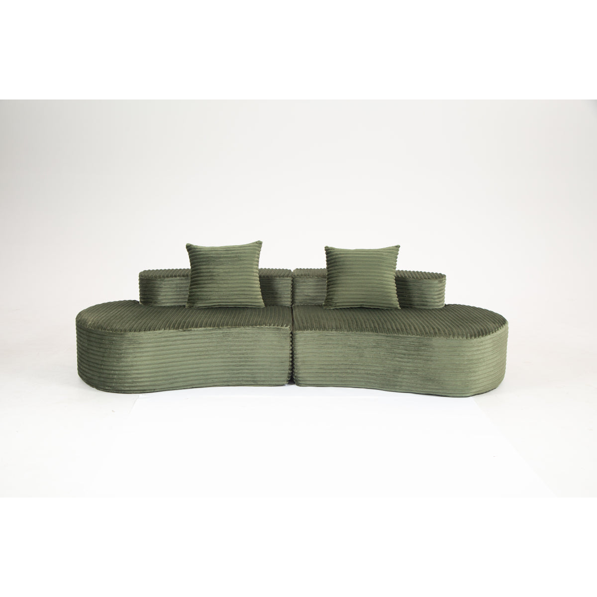 110.24" Fully Compressed Sofa, Corduroy 2-Seater Couch with 2 Lumbar Pillows, Cozy Deep Seat Upholstered Sofa, No Assembly Cloud Couch for Living Room & Bedroom, YKX-33003A-2-GREEN   WL