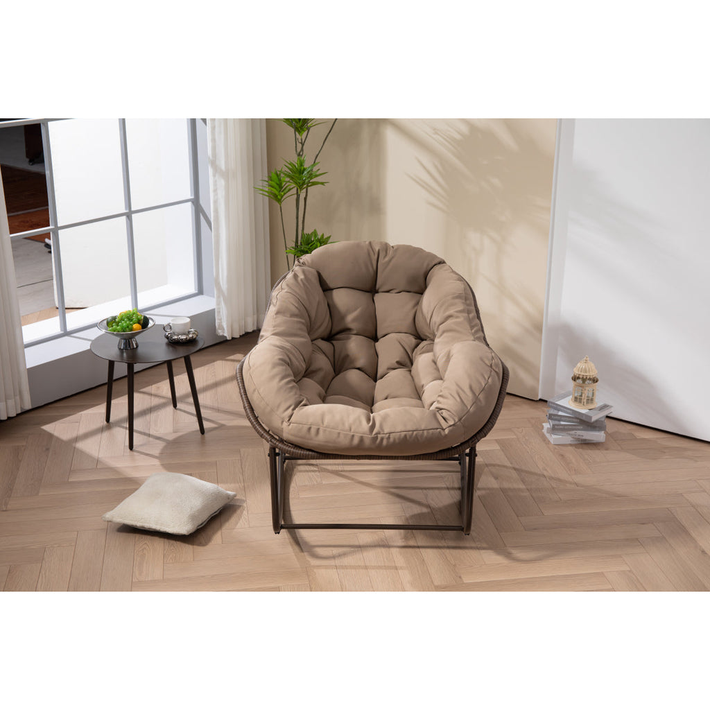 Outdoor Rocking Chair, Patio Oversized Wicker Egg Rocking Chair, Indoor & Outdoor Comfy Rocker Chair with Thick Cushion, Modern Lounge Chair for Balcony, Front Porch, Garden, Backyard, khaki