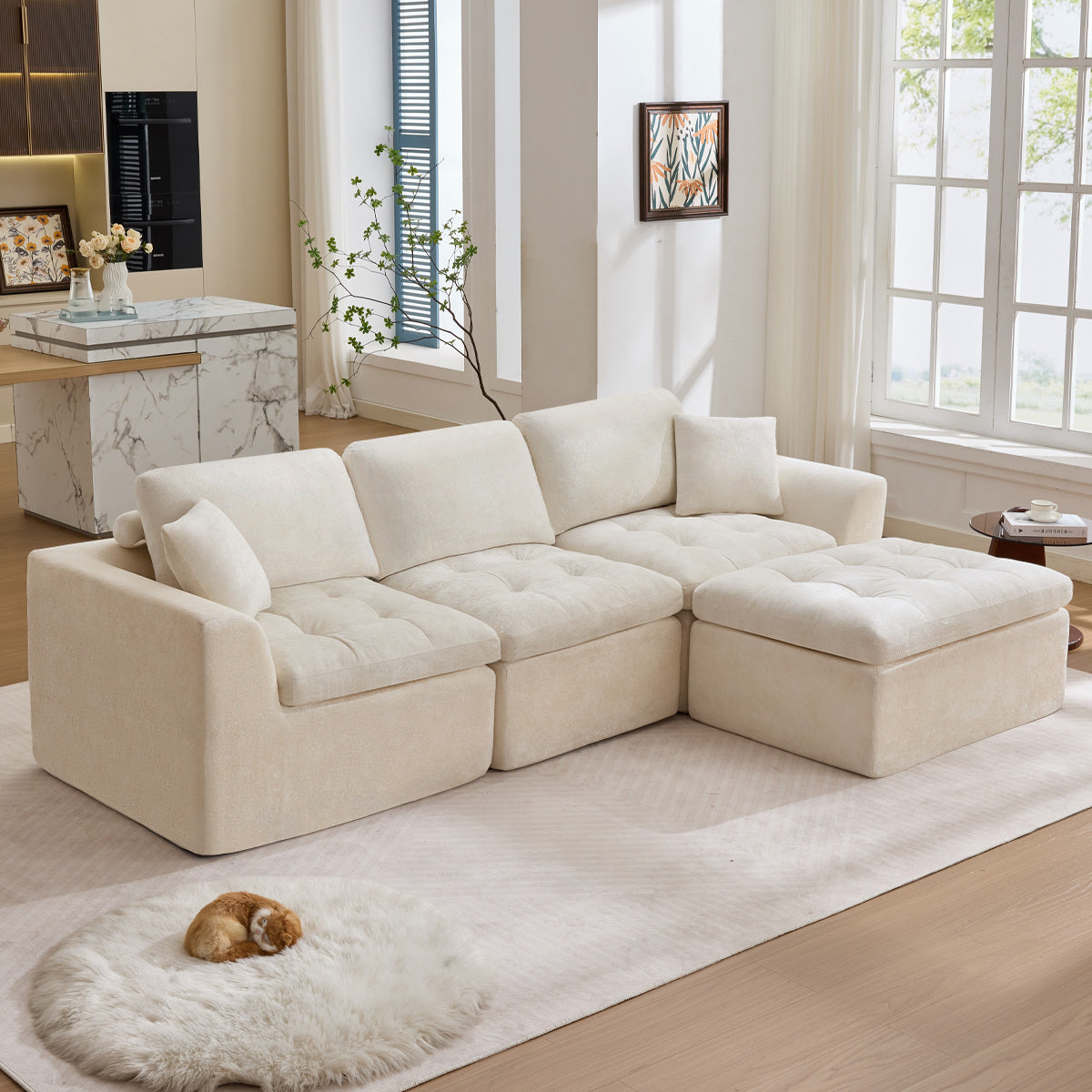 110" Cloud Sectional Couch for Living Room, Upholstered L-Shape Modular Sofa