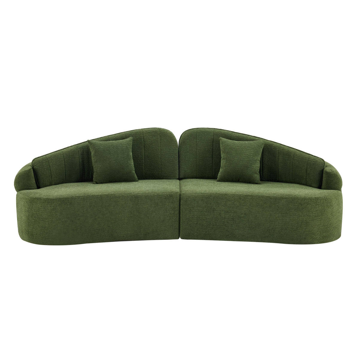 Curved four-seat fully compressed sofa, long-term sitting without collapse, removable backrest, green chenille fabric, simple, retro style, suitable for small spaces and apartments   WL