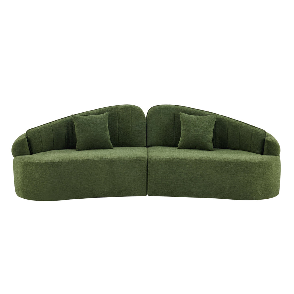 Curved four-seat fully compressed sofa, long-term sitting without collapse, removable backrest, green chenille fabric, simple, retro style, suitable for small spaces and apartments   WL