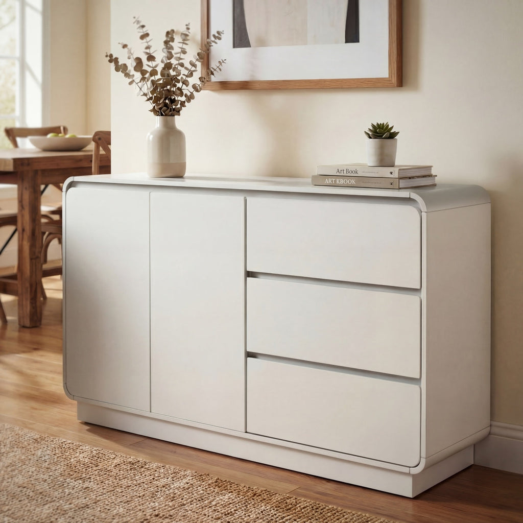 Christopher Knight Home® Modern White Sideboard, 55.1'' Wide Storage Cabinet with 2 Doors and 3 Drawers, Versatile Dining Room,Living Room    RR