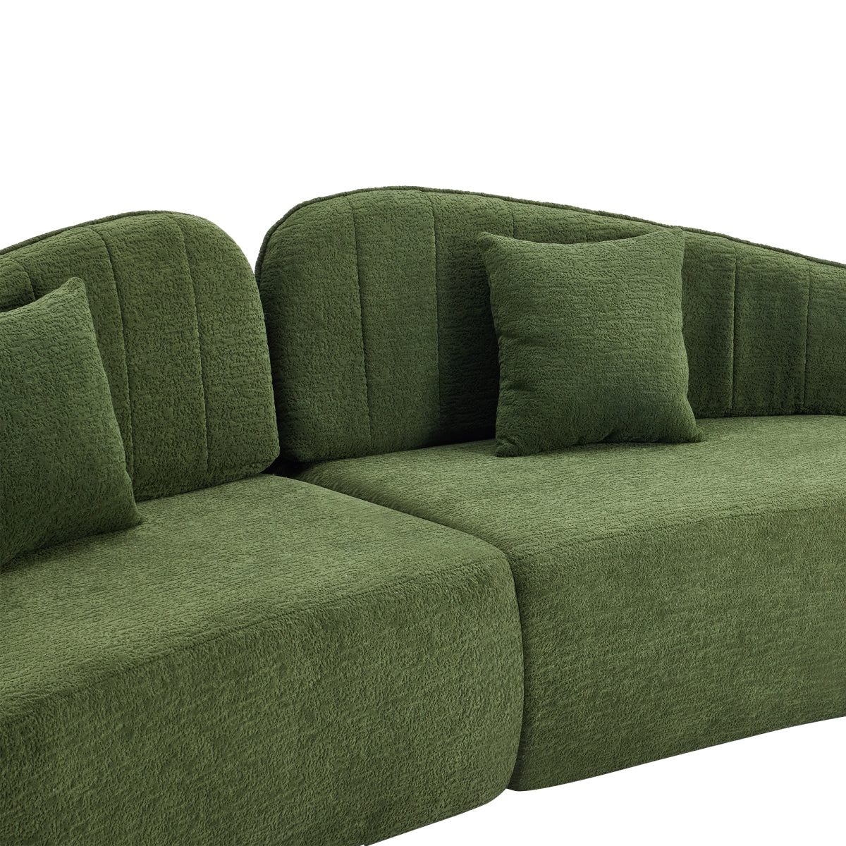 Curved four-seat fully compressed sofa, long-term sitting without collapse, removable backrest, green chenille fabric, simple, retro style, suitable for small spaces and apartments   WL