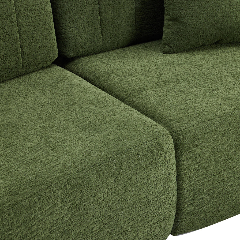 Curved four-seat fully compressed sofa, long-term sitting without collapse, removable backrest, green chenille fabric, simple, retro style, suitable for small spaces and apartments   WL