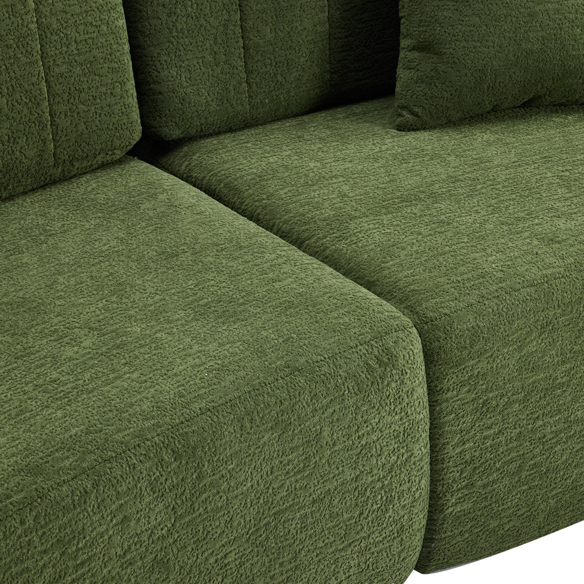 Curved four-seat fully compressed sofa, long-term sitting without collapse, removable backrest, green chenille fabric, simple, retro style, suitable for small spaces and apartments   WL