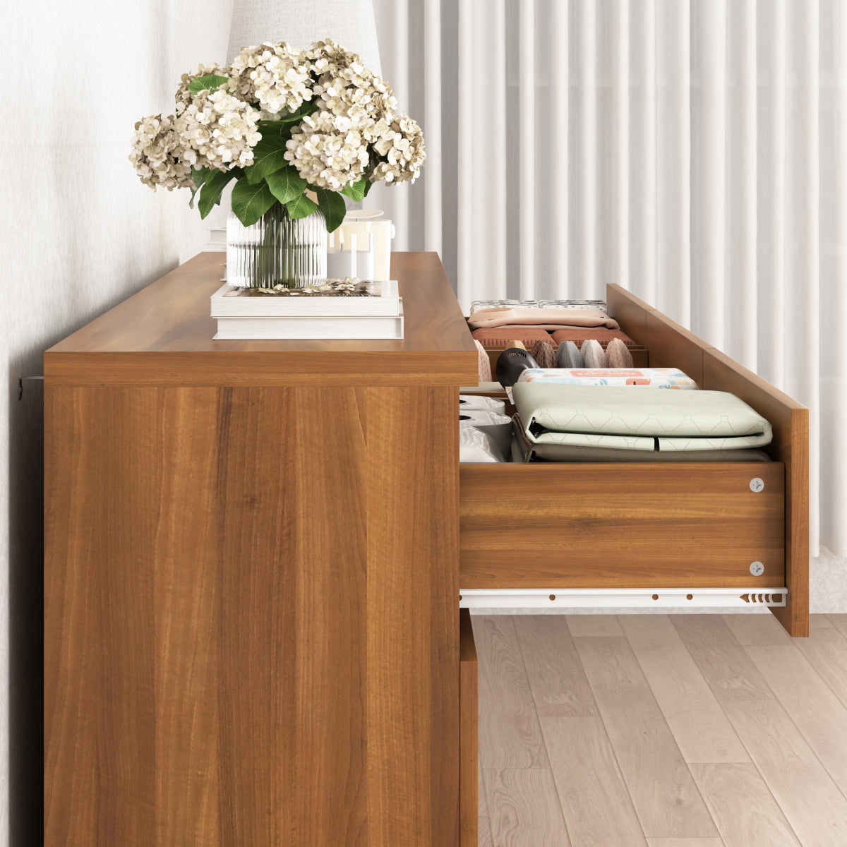 12 Drawers Double Dresser, Modern Wood Dresser Chest of Drawers with Large Storage Space for Bedroom, Walnut
