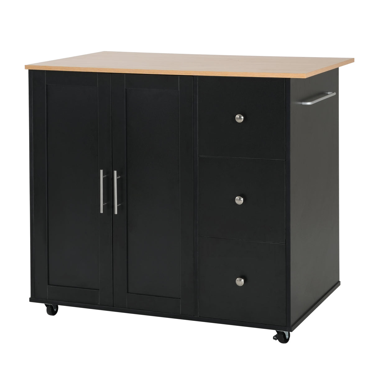 Christopher Knight Home® Mobile Kitchen Cart with Storage, 39.76'' Rolling Kitchen Island with 2 Doors, 3 Drawers & Adjustable Shelf, Black Utility Cart for Kitchen/Dining Room    RR