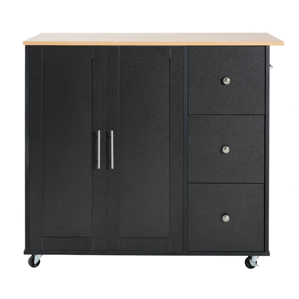 Christopher Knight Home® Mobile Kitchen Cart with Storage, 39.76'' Rolling Kitchen Island with 2 Doors, 3 Drawers & Adjustable Shelf, Black Utility Cart for Kitchen/Dining Room    RR