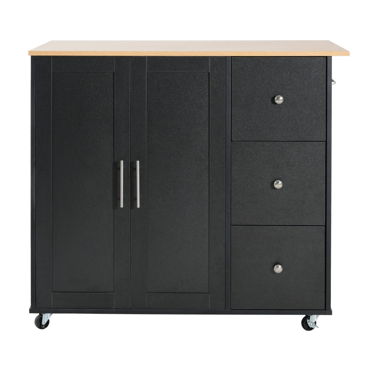 Christopher Knight Home® Mobile Kitchen Cart with Storage, 39.76'' Rolling Kitchen Island with 2 Doors, 3 Drawers & Adjustable Shelf, Black Utility Cart for Kitchen/Dining Room    RR