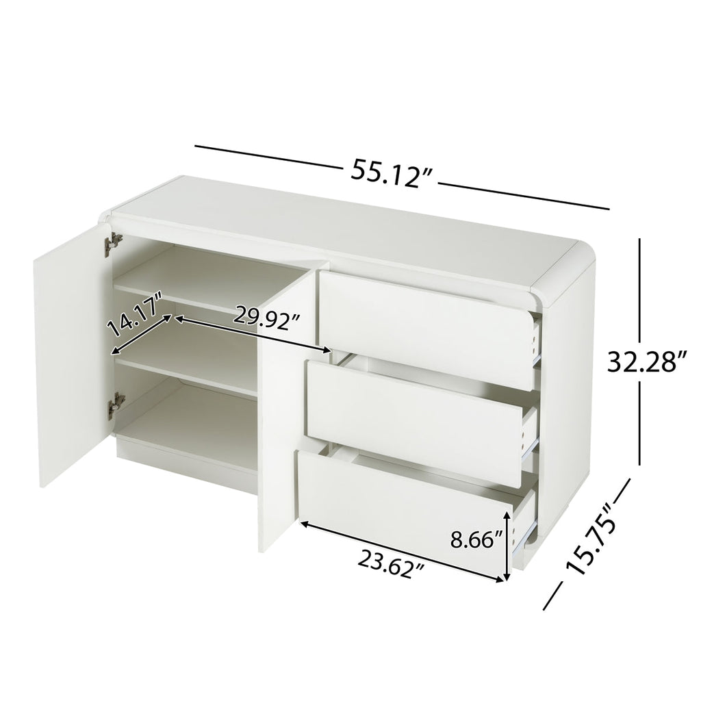 Christopher Knight Home® Modern White Sideboard, 55.1'' Wide Storage Cabinet with 2 Doors and 3 Drawers, Versatile Dining Room,Living Room    RR