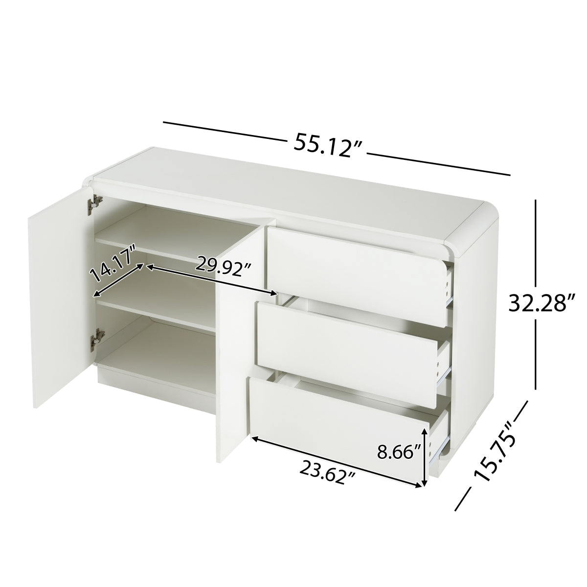 Christopher Knight Home® Modern White Sideboard, 55.1'' Wide Storage Cabinet with 2 Doors and 3 Drawers, Versatile Dining Room,Living Room    RR