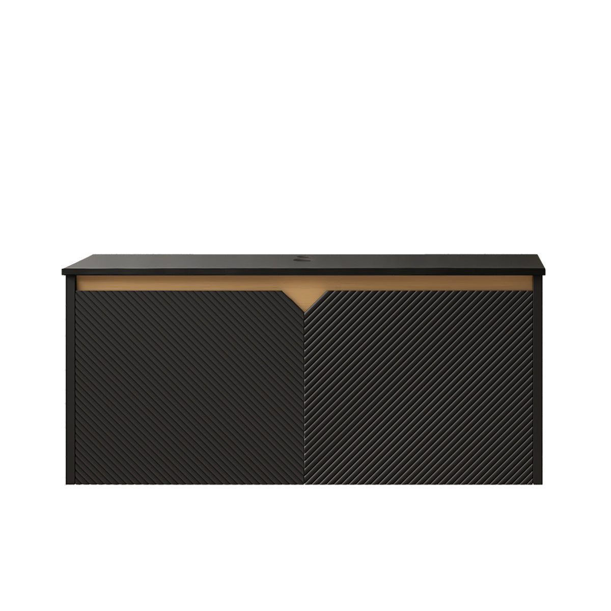 RUBEN 24" Bathroom Vanity&Sink, Wall-Mounted Floating Plywood Storage Cabinet, Twill Double Doors with Metal Trim, Black Round Ceramic Vessel Basin with Stone Pattern&Black Sintered Stone Top, Black
