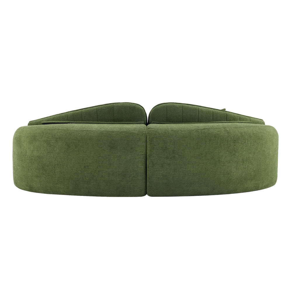 Curved four-seat fully compressed sofa, long-term sitting without collapse, removable backrest, green chenille fabric, simple, retro style, suitable for small spaces and apartments   WL