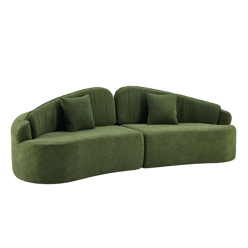 Curved four-seat fully compressed sofa, long-term sitting without collapse, removable backrest, green chenille fabric, simple, retro style, suitable for small spaces and apartments   WL