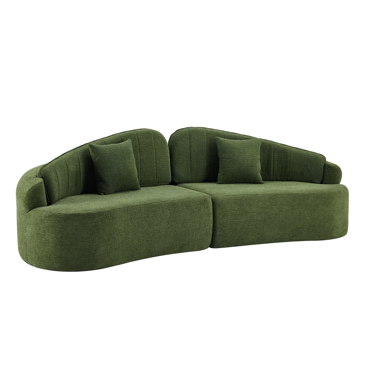 Curved four-seat fully compressed sofa, long-term sitting without collapse, removable backrest, green chenille fabric, simple, retro style, suitable for small spaces and apartments   WL