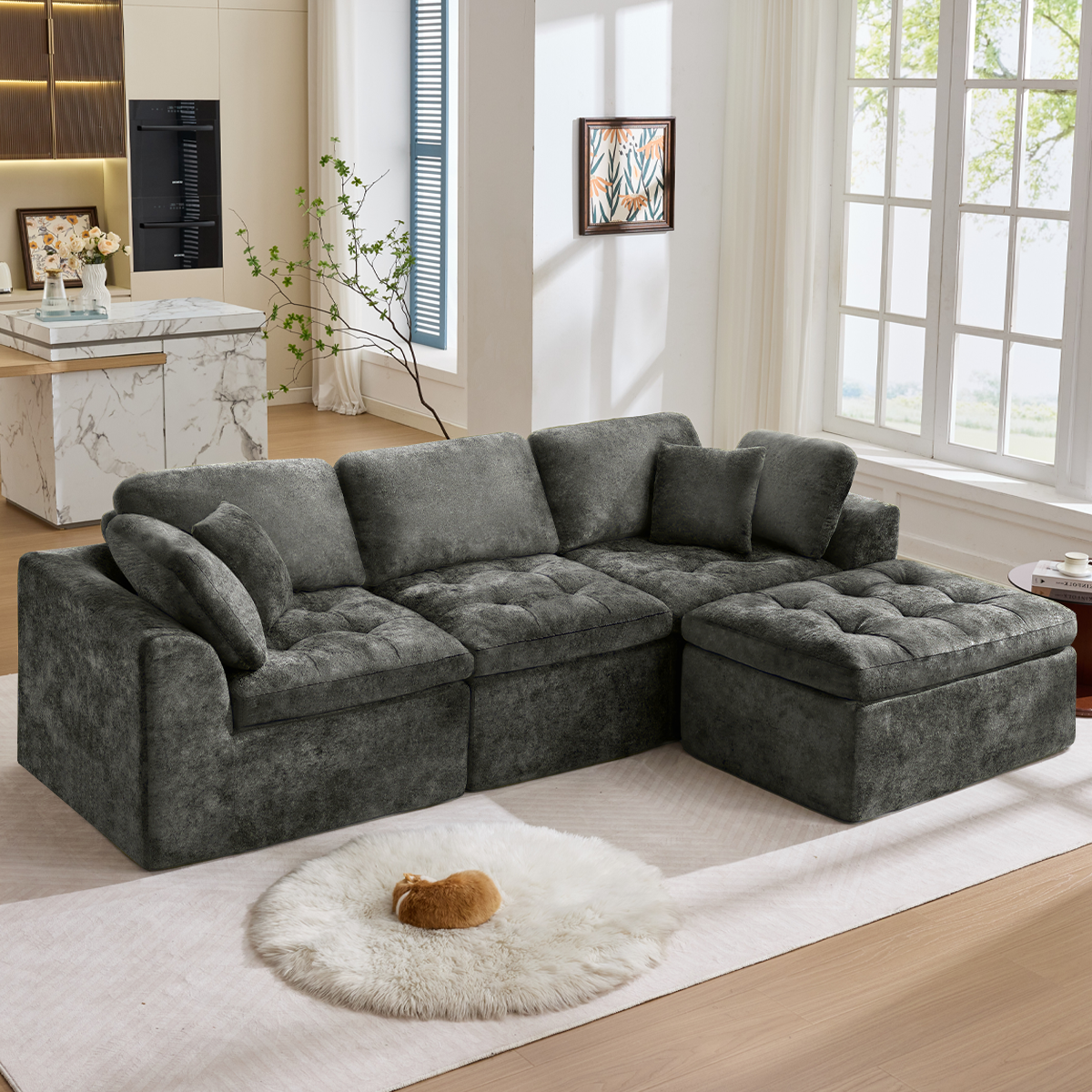 110" Cloud Sectional Couch for Living Room, Upholstered L-Shape Modular Sofa