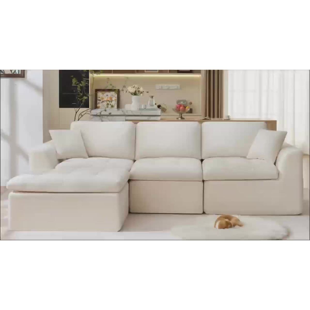 110" Cloud Sectional Couch for Living Room, Upholstered L-Shape Modular Sofa