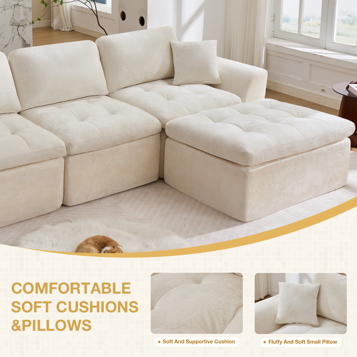 110" Cloud Sectional Couch for Living Room, Upholstered L-Shape Modular Sofa