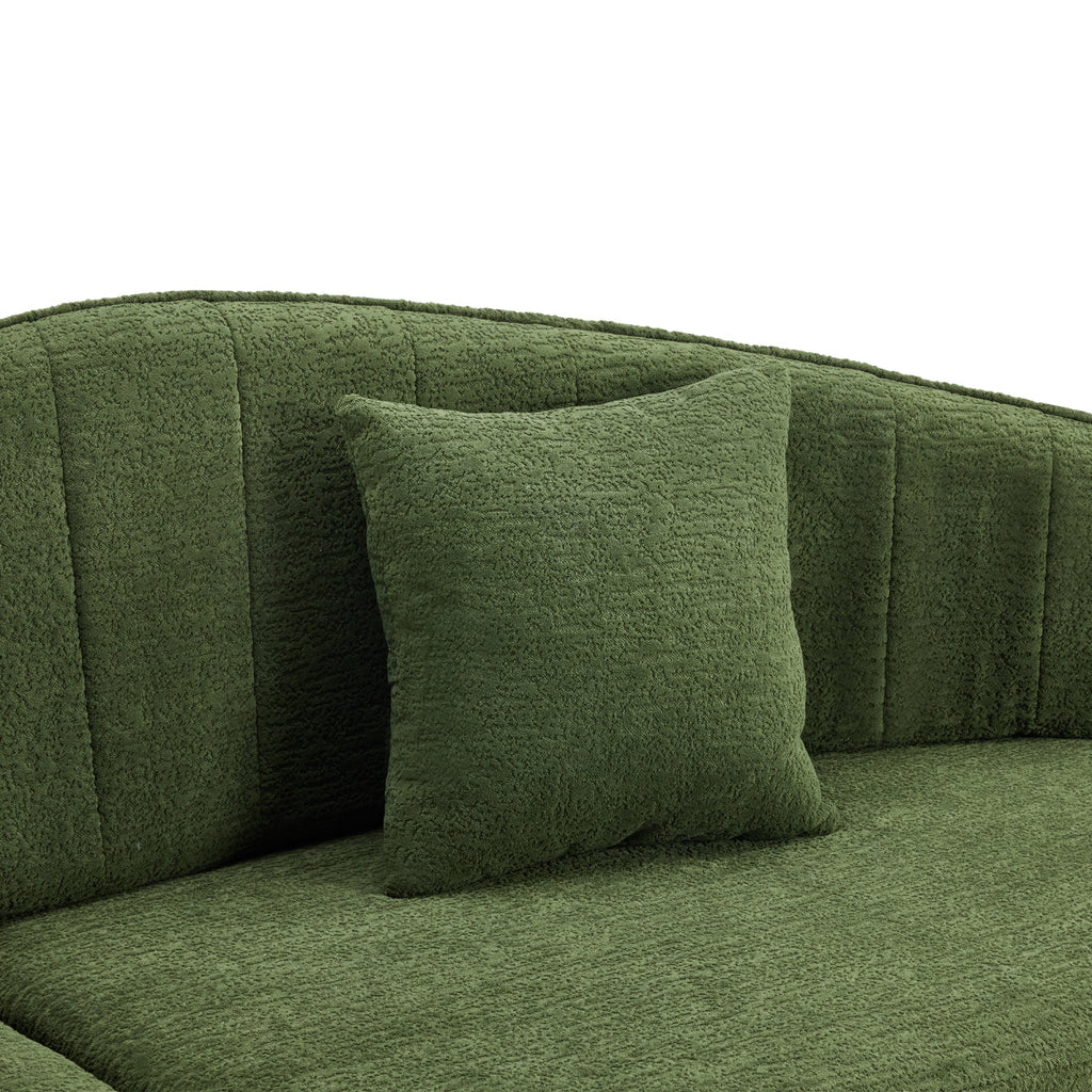 Curved four-seat fully compressed sofa, long-term sitting without collapse, removable backrest, green chenille fabric, simple, retro style, suitable for small spaces and apartments   WL