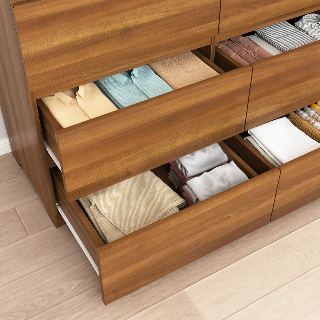 12 Drawers Double Dresser, Modern Wood Dresser Chest of Drawers with Large Storage Space for Bedroom, Walnut