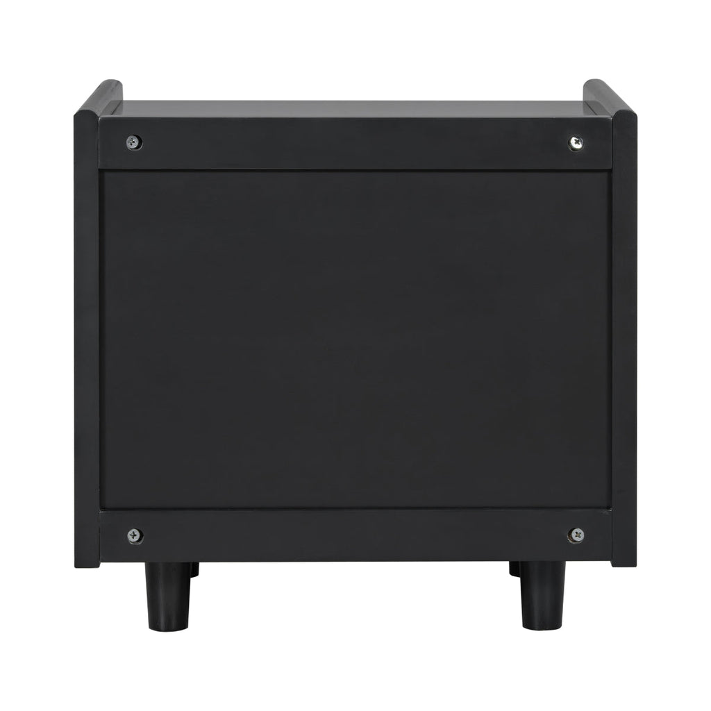Christopher Knight Home® Black Nightstand with Rattan Detail, MDF + Solid Wood, Modern Bedroom Storage, Open Shelf & Drawer, Indoor Furniture