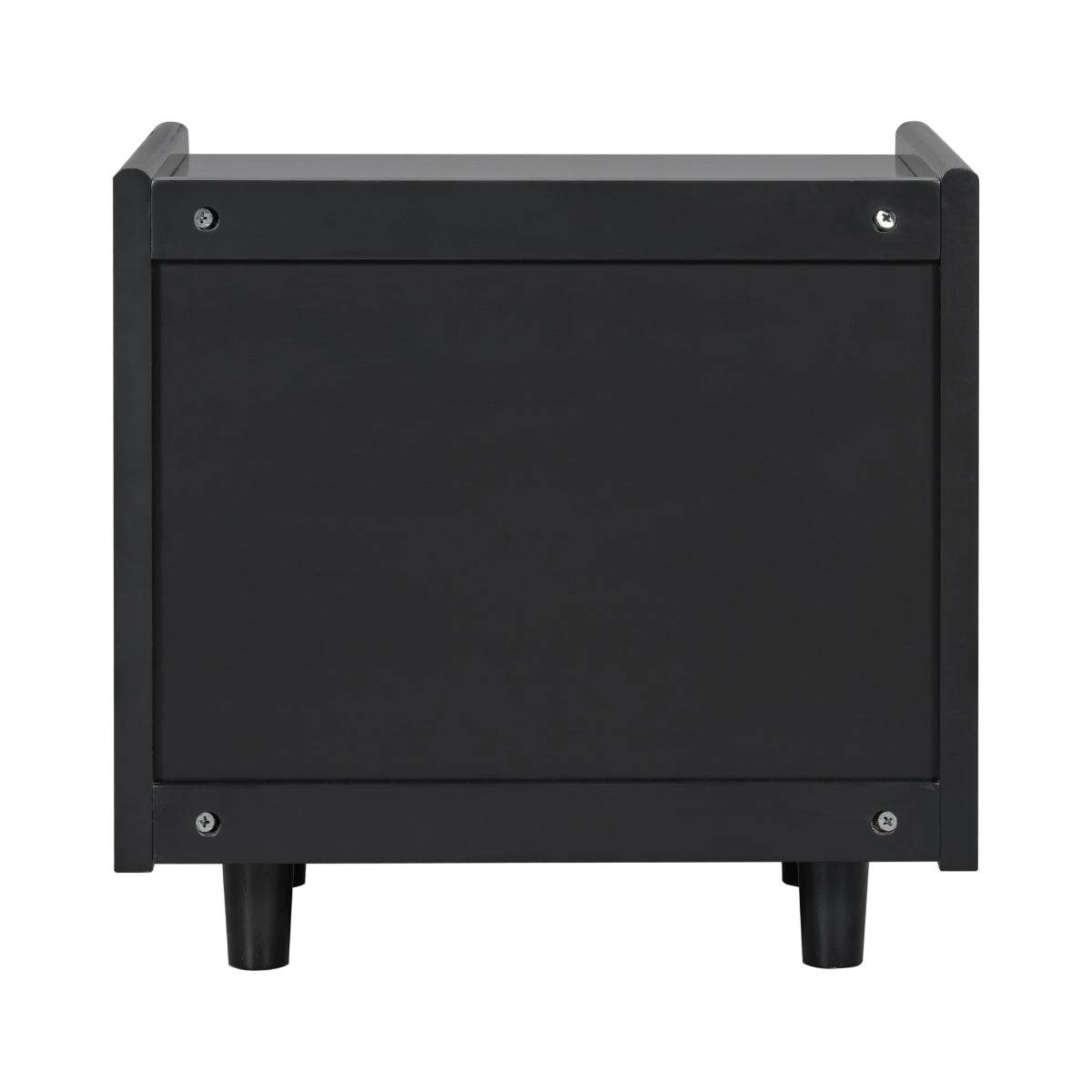 Christopher Knight Home® Black Nightstand with Rattan Detail, MDF + Solid Wood, Modern Bedroom Storage, Open Shelf & Drawer, Indoor Furniture
