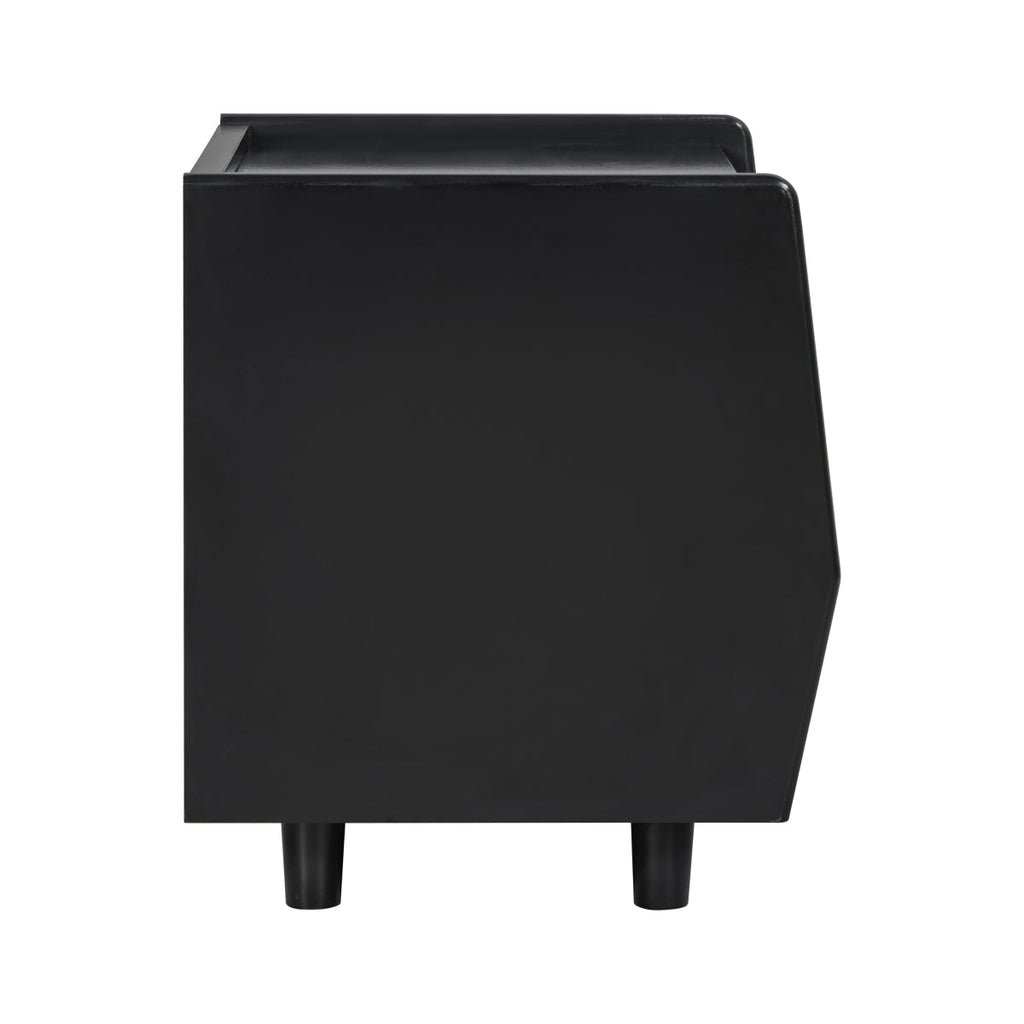 Christopher Knight Home® Black Nightstand with Rattan Detail, MDF + Solid Wood, Modern Bedroom Storage, Open Shelf & Drawer, Indoor Furniture