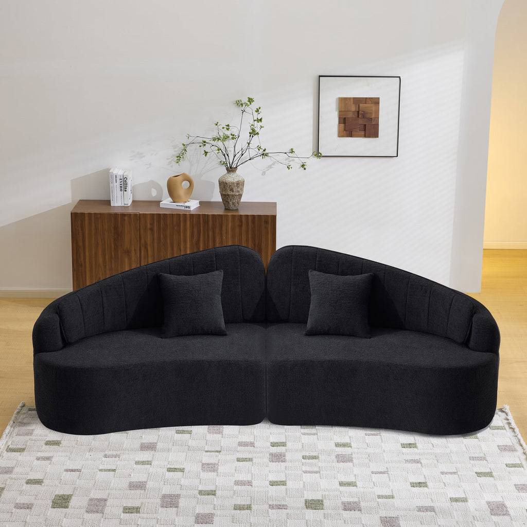 Curved four-seat fully compressed sofa, long-term sitting without collapse, removable backrest, green chenille fabric, simple, retro style, suitable for small spaces and apartments   WL