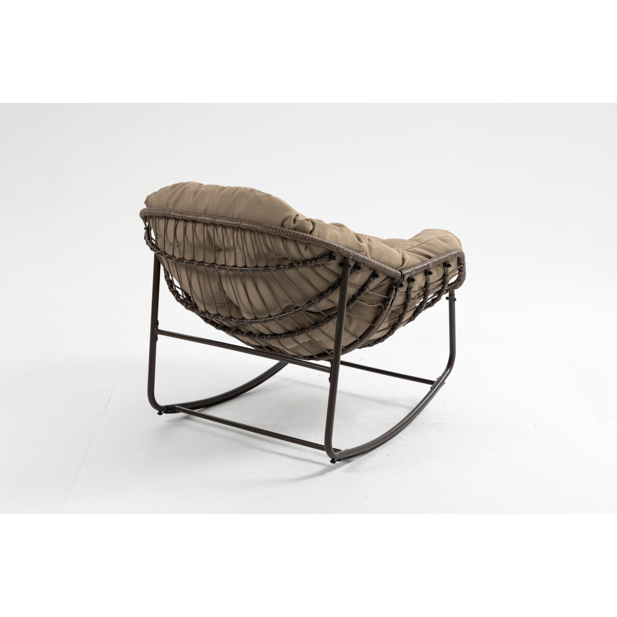Outdoor Rocking Chair, Patio Oversized Wicker Egg Rocking Chair, Indoor & Outdoor Comfy Rocker Chair with Thick Cushion, Modern Lounge Chair for Balcony, Front Porch, Garden, Backyard, khaki