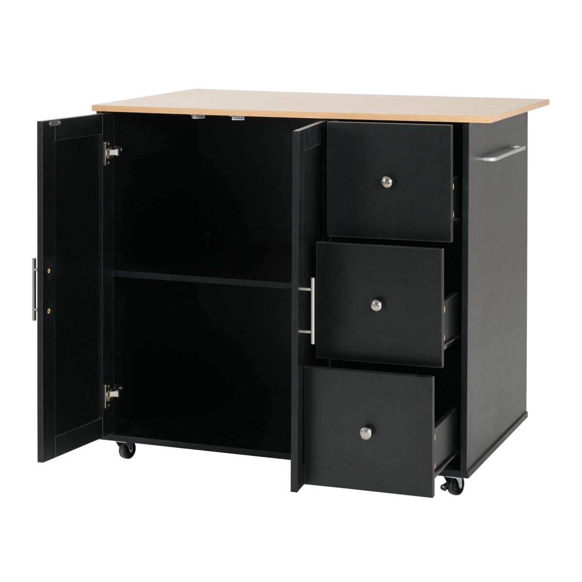 Christopher Knight Home® Mobile Kitchen Cart with Storage, 39.76'' Rolling Kitchen Island with 2 Doors, 3 Drawers & Adjustable Shelf, Black Utility Cart for Kitchen/Dining Room    RR