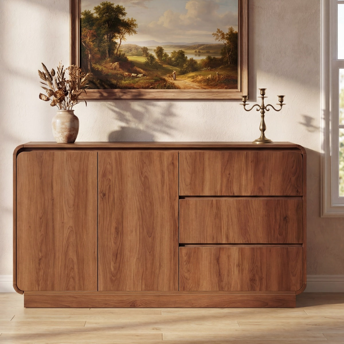 Christopher Knight Home® Modern White Sideboard, 55.1'' Wide Storage Cabinet with 2 Doors and 3 Drawers, Versatile Dining Room,Living Room    RR