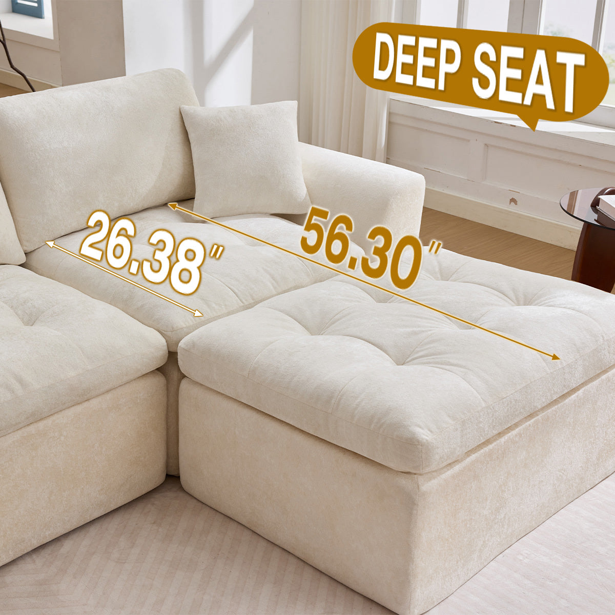 110" Cloud Sectional Couch for Living Room, Upholstered L-Shape Modular Sofa